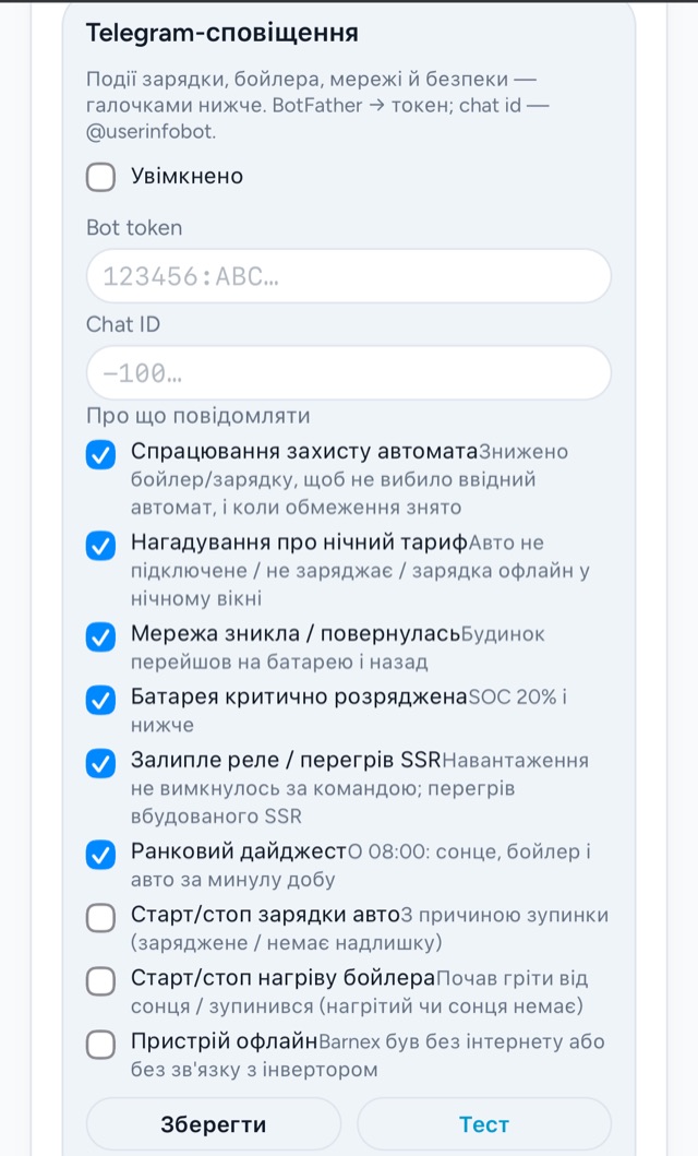 Налаштування Telegram: події, про які повідомляти